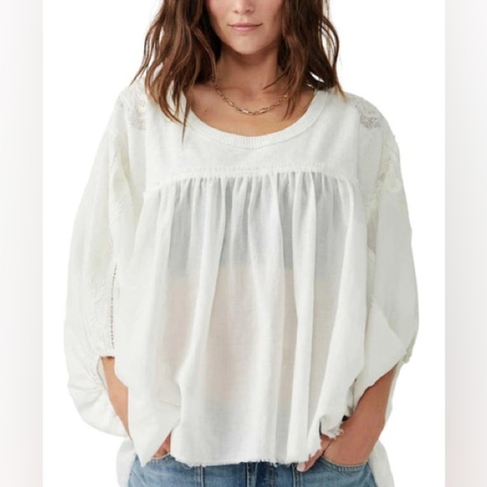 Free People White Dolman Sleeve Tunic with Bib Collar